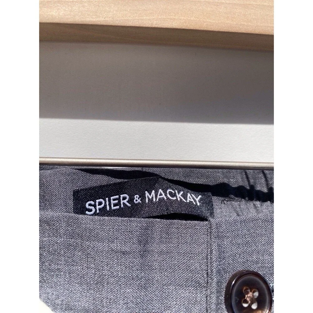Spier & Mackay Men’s 100% Wool Slim Trousers with Drawstrings Grey lightweight